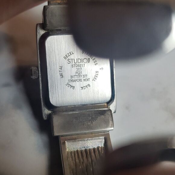Studio Time Analog Wristwatch Silver & Iridescent Cuff Band Rectangular Face main image 4